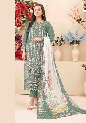 Green Printed Cotton Kurta Set