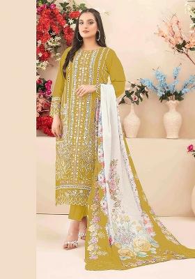 Mustard Printed Cotton Kurta Set