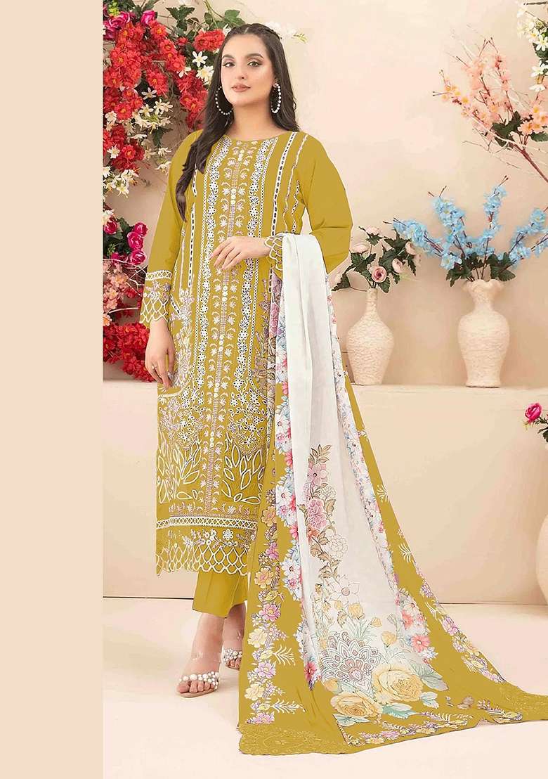 Mustard Printed Cotton Kurta Set - Indya