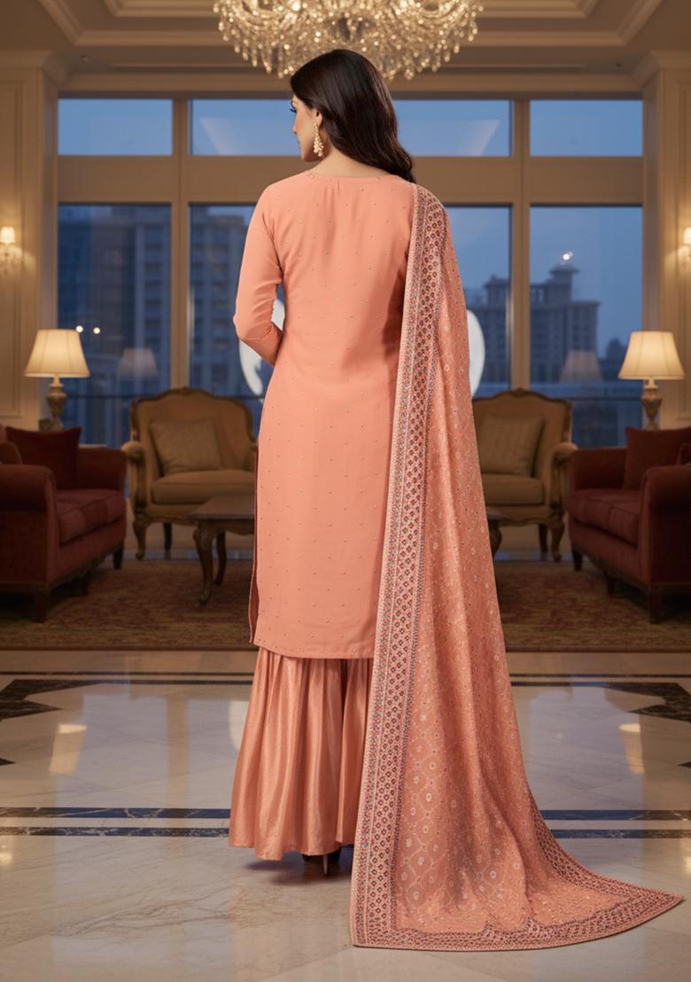 Blue Embroidery Georgette Kurta Set - Indya