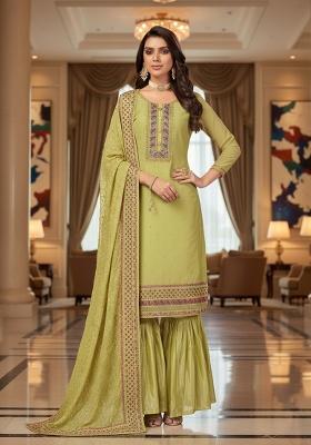 Green Embroidery Georgette Kurta Set