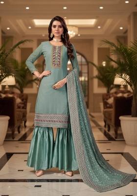 Peach Embroidery Georgette Kurta Set