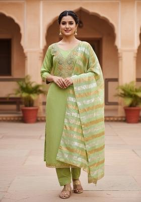 Green Embroidery Chanderi Kurta Set