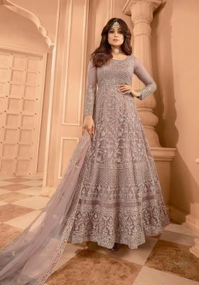Mauve Embroidery Net Kurta Set