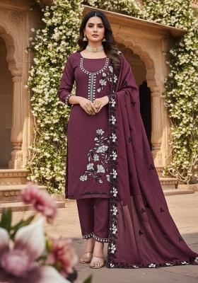Brown Embroidery Georgette Kurta Set