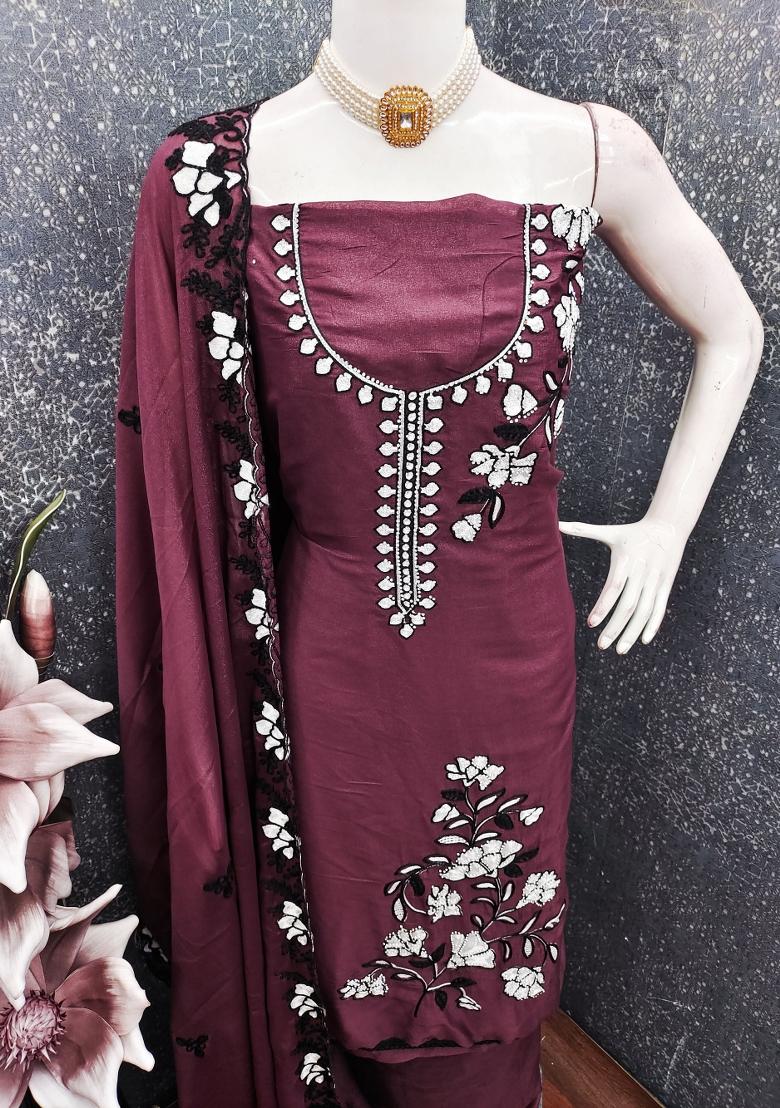 Brown Embroidery Georgette Kurta Set - Indya