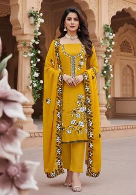 Yellow Embroidery Georgette Kurta Set