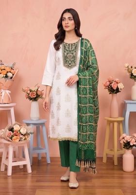 Off White Embroidery Rayon Kurta Set