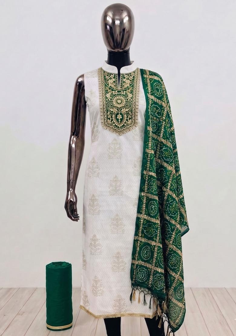Off White Embroidery Rayon Kurta Set - Indya