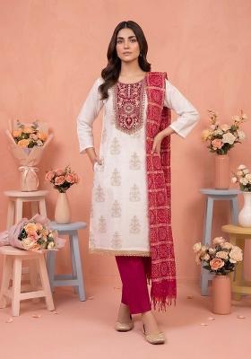 Off White Embroidery Rayon Kurta Set