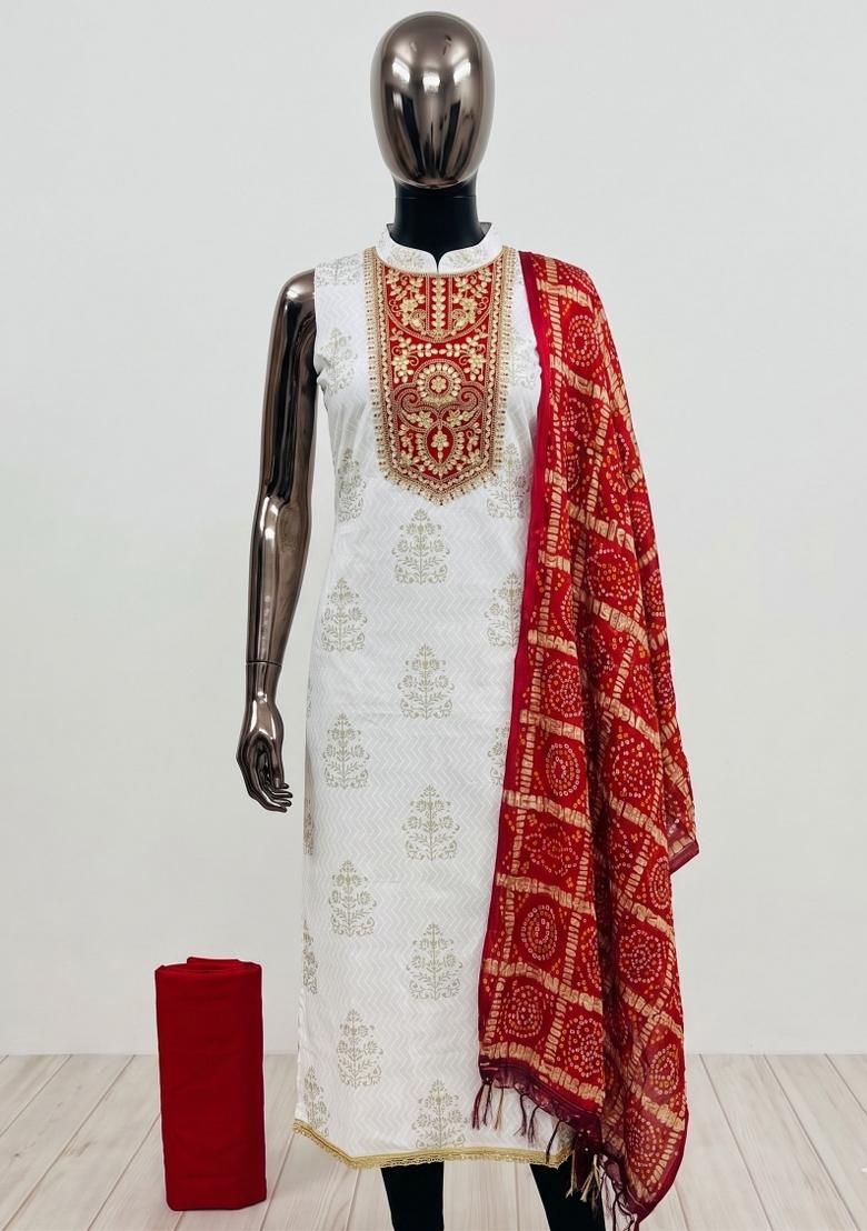Off White Embroidery Rayon Kurta Set - Indya