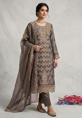Green Embroidery Silk Kurta Set