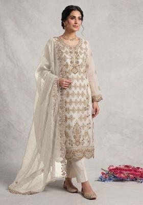 White Embroidery Silk Kurta Set
