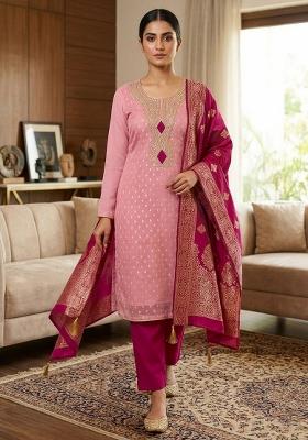 Pink Embroidery Silk Kurta Set