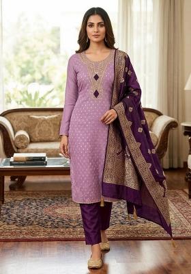 Lavender Embroidery Silk Kurta Set