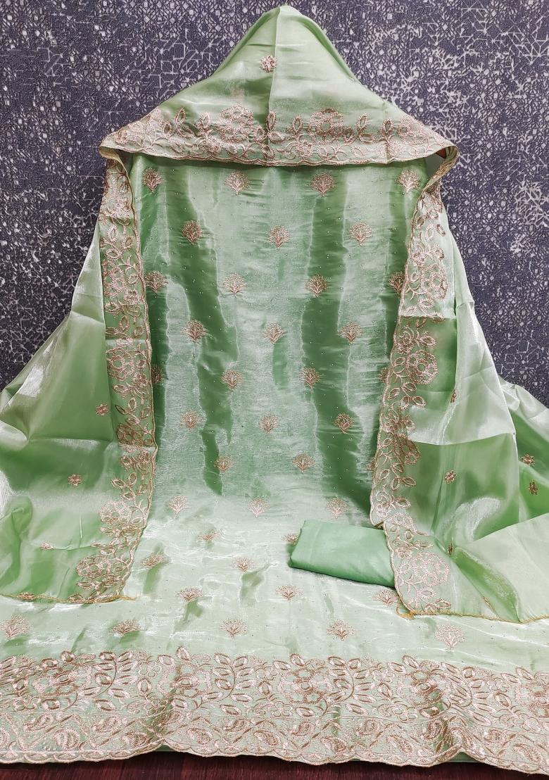 Green Embroidery Silk Kurta Set - Indya