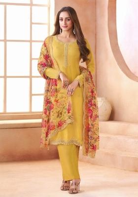 Yellow Embroidery Chiffon Kurta Set