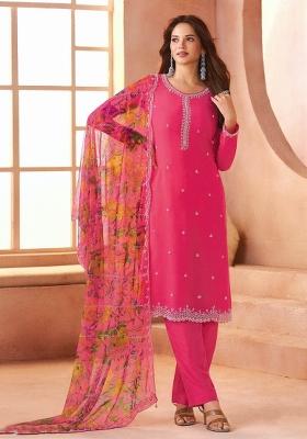 Pink Embroidery Chiffon Kurta Set