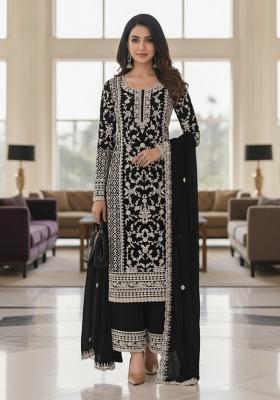 Black Embroidery Net Kurta Set