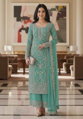 Sea Green Embroidery Net Kurta Set
