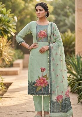 Green Embroidery Cotton Kurta Set