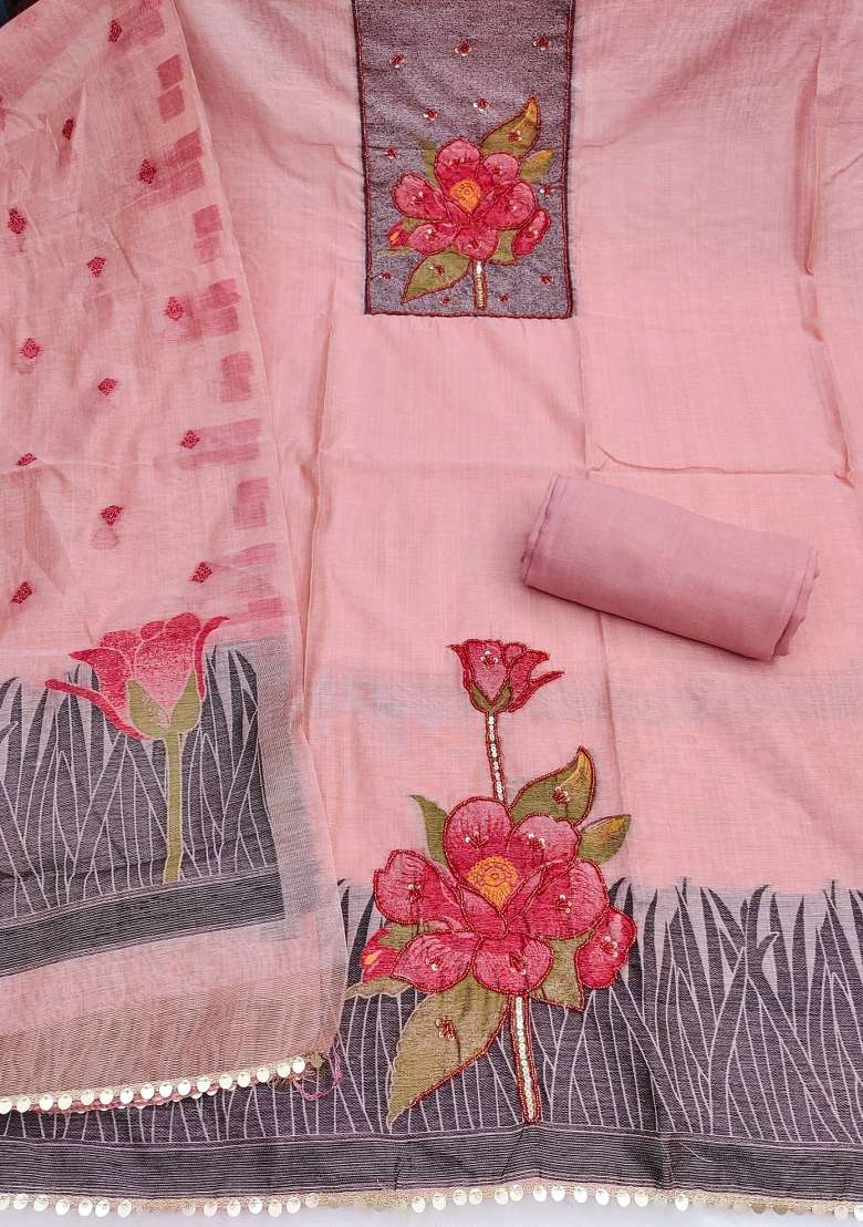 Pink Embroidery Cotton Kurta Set - Indya