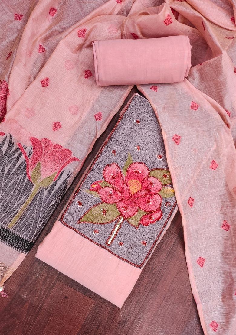 Pink Embroidery Cotton Kurta Set - Indya