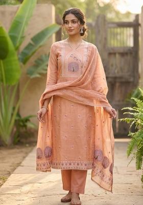 Orange Embroidery Cotton Kurta Set