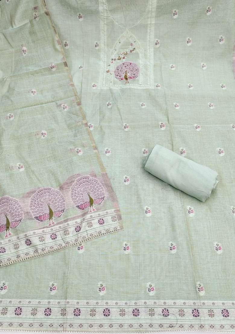 Grey Embroidery Cotton Kurta Set - Indya