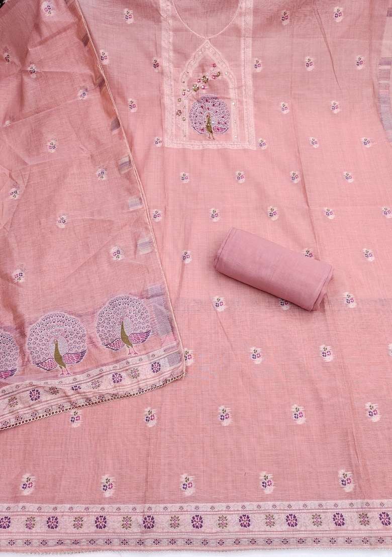 Pink Embroidery Cotton Kurta Set - Indya