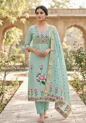 Blue Embroidery Cotton Kurta Set