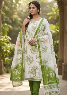 Off White Embroidery Cotton Kurta Set