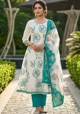 Off White Embroidery Cotton Kurta Set