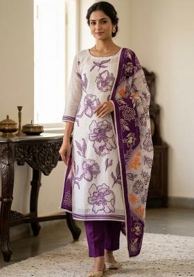 Off White Embroidery Cotton Kurta Set