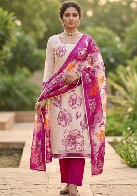 Off White Embroidery Cotton Kurta Set