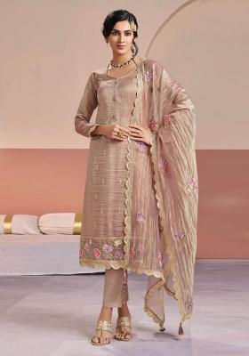 Pink Embroidery Silk Kurta Set