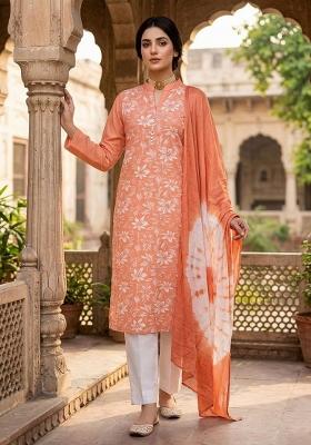 Rust Printed Cotton Kurta Set
