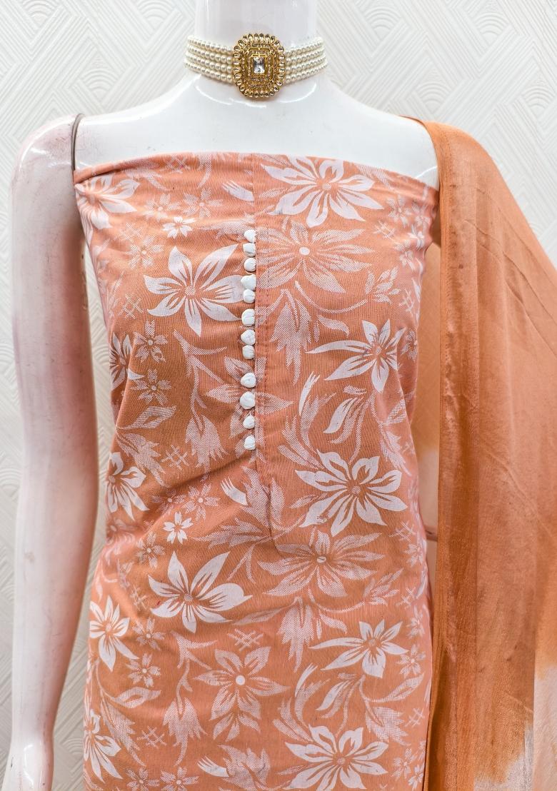 Rust Printed Cotton Kurta Set - Indya