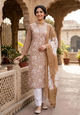 Mauve Printed Cotton Kurta Set