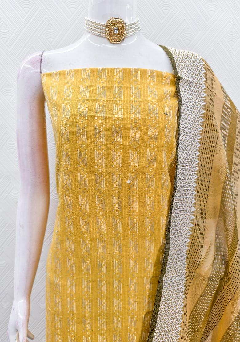 Yellow Zari Work Cotton Kurta Set - Indya