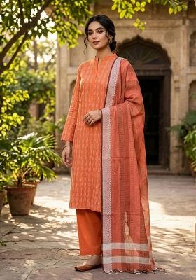 Orange Zari Work Cotton Kurta Set