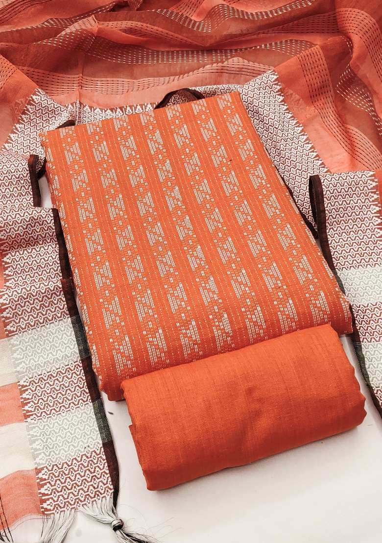 Orange Zari Work Cotton Kurta Set - Indya