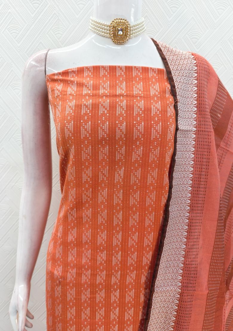 Orange Zari Work Cotton Kurta Set - Indya