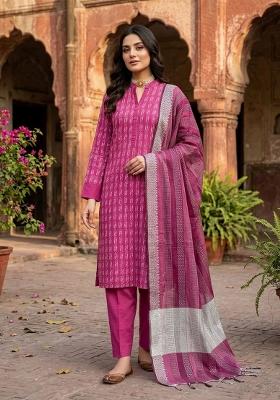 Pink Zari Work Cotton Kurta Set