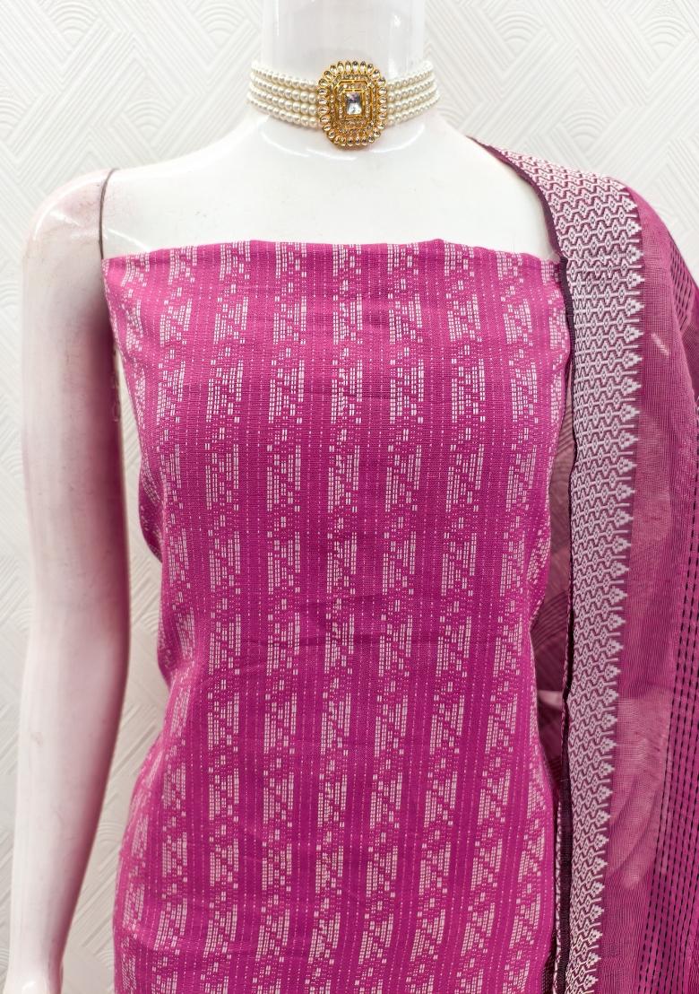 Pink Zari Work Cotton Kurta Set - Indya