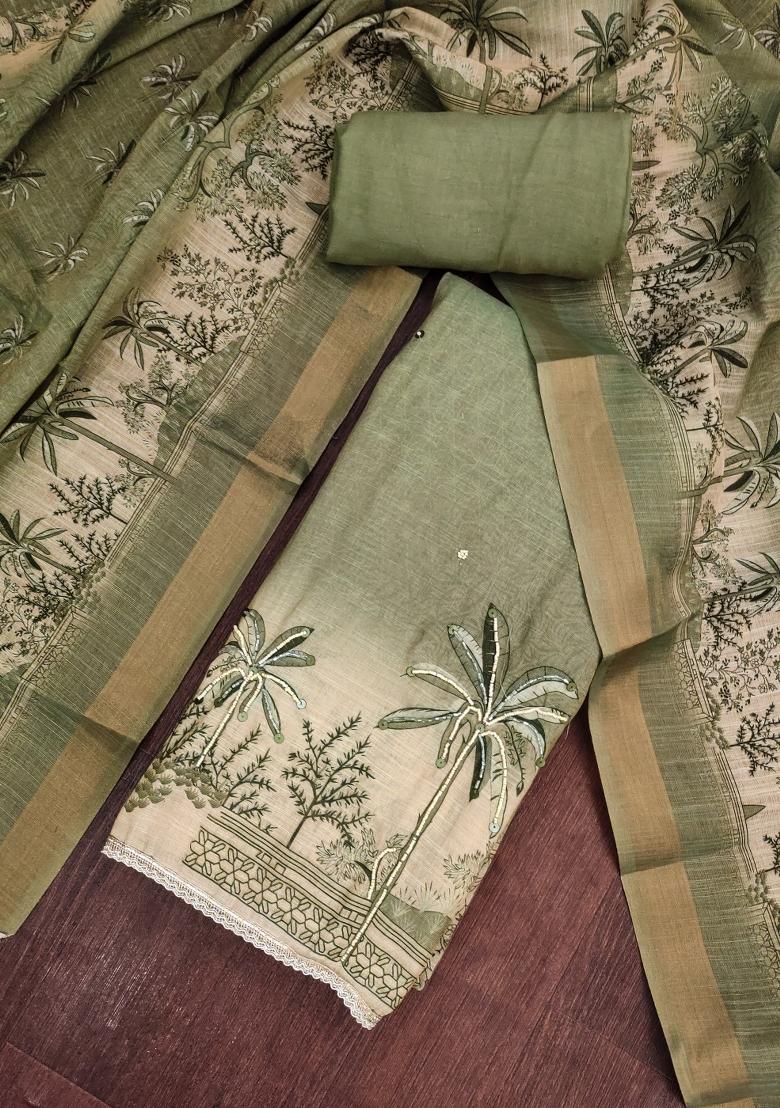 Green Printed Cotton Kurta Set - Indya