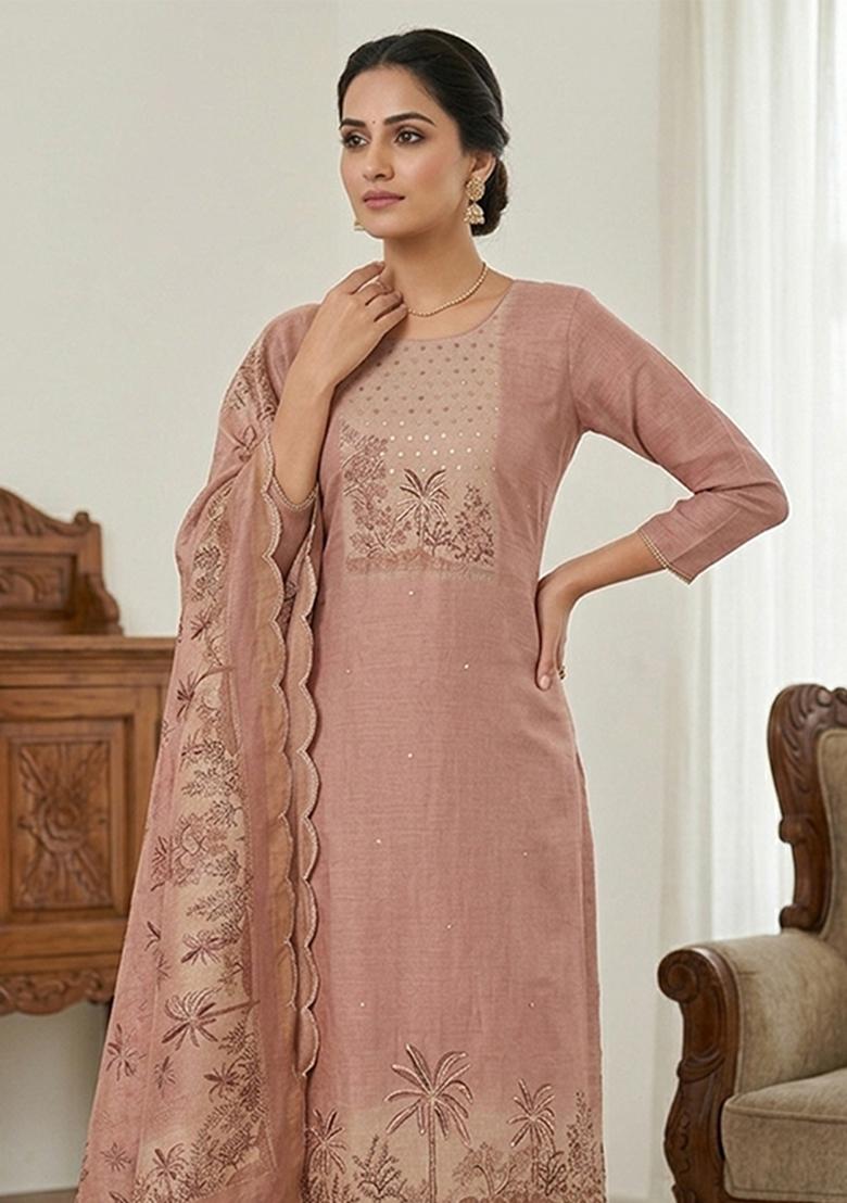 Pink Printed Cotton Kurta Set - Indya