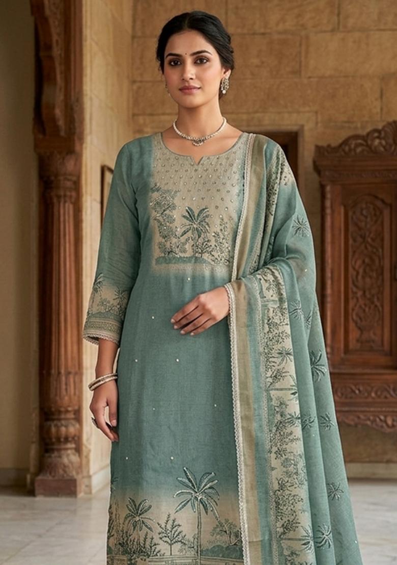Blue Printed Cotton Kurta Set - Indya
