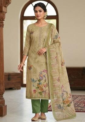 Green Printed Cotton Kurta Set