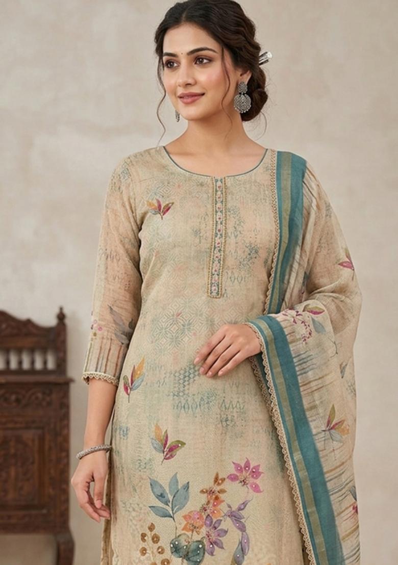 Blue Printed Cotton Kurta Set - Indya